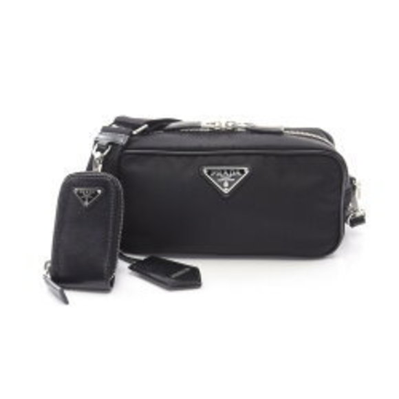 Prada Tessuto Vitello Shoulder Bag Nylon Saffiano Leather Black - Picture 1 of 7